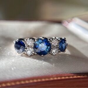 RARE: Edwardian Style Natural Sapphire and Diamond Ring set in 18K band.
